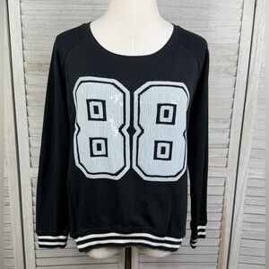 RIVER ISLAND Sequin Football Style Crewneck Sweatshirt Black/White-6